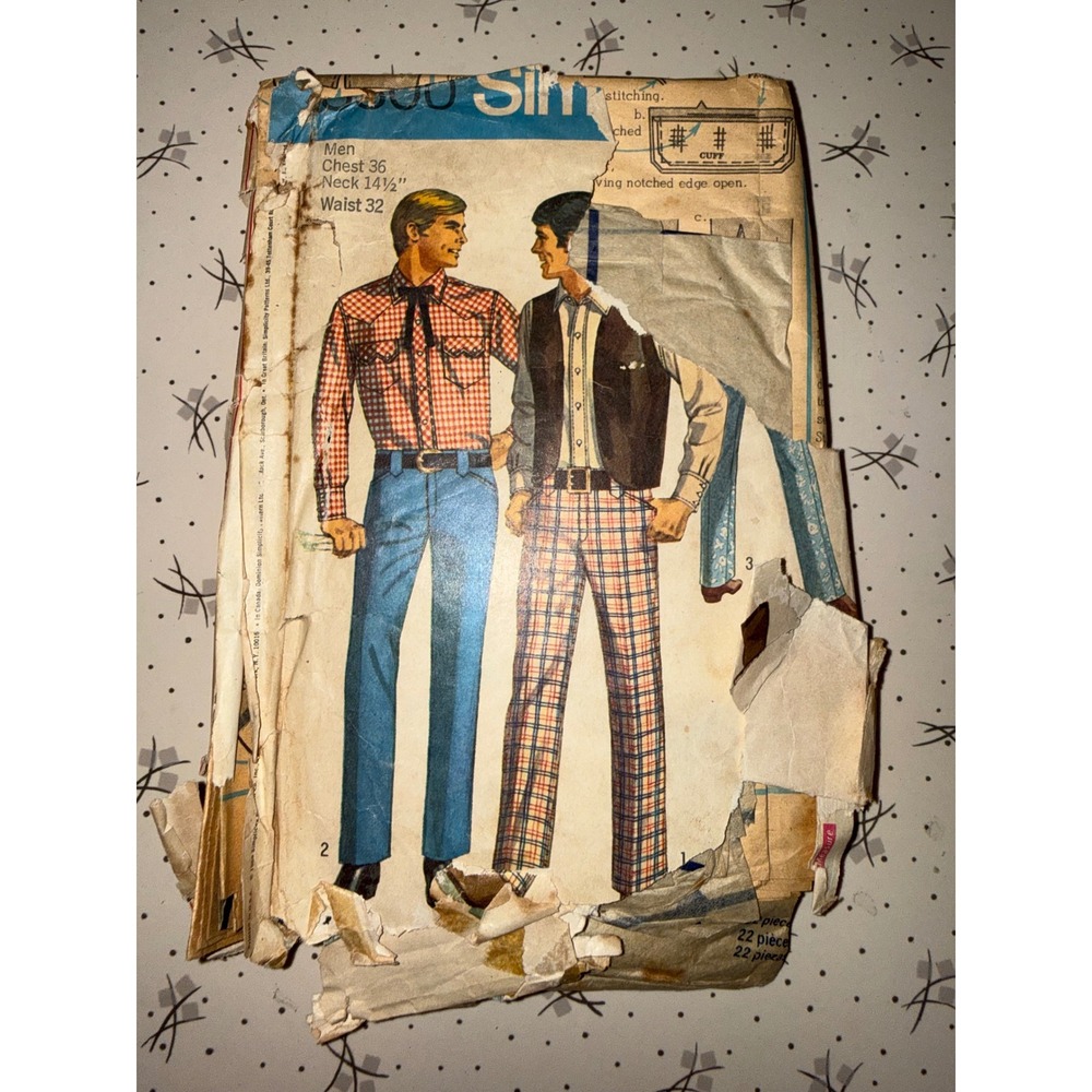 Vintage Simplicity 8300 Mens Western Shirt Vest Pants Sewing Pattern Chest 36